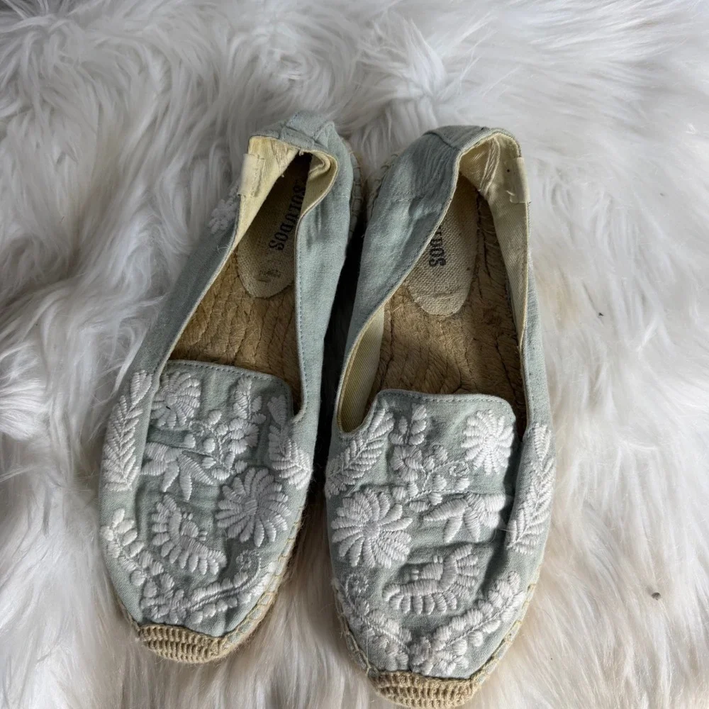 Soludos Womens Floral Embroidered‎ Espadrille Loafers Sage Green Size 7